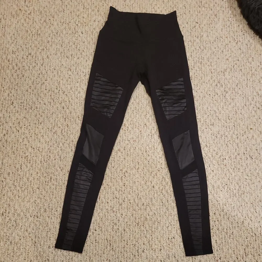 Alo Yoga Women’s High-Waist Mesh Black Moto Leggings Active Yoga Gym Size XS